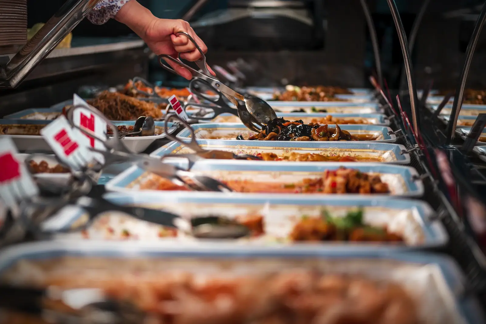 Catering buffet with serving trays for a large event